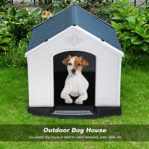 FDW | Dog House | 28" L x 26" W x 28" H | Blue | Plastic Kennel for Puppy to Small Dogs with Air Vents & Elevated Floor | Rainproof & Anti Snow | For Indoor & Outdoor Use - style: Blue