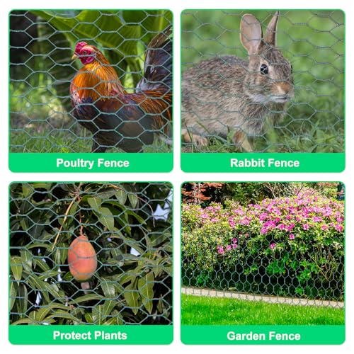 Chicken Wire, 15.7 x 90.5 Inches, Green, Hexagonal Mesh, Galvanized Metal Poultry Wire Netting for Crafts, Poultry, Garden - size: 15.7"x90.5"