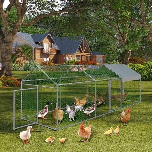 GarveeLife Metal Chicken Coop with Waterproof and Anti-UV Cover, Chicken Run for Yard with 3 Doors, Poultry Cage for Rabbit Duck Goose, 120 in x40 in x40 in, Silver - color: Galvanized original color, size: 120.0"L x 40.0"W x 40.0"H
