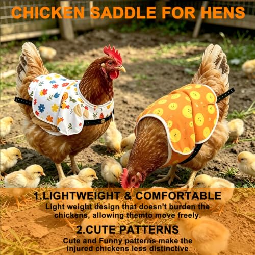 Chicken Saddle for Hens, 2 Pack, Adjustable Waterproof Hen Vest, Breathable Fabric, Feather Protection and Recovery, Rooster Mating Guard (Orange Chick & White Rooster)