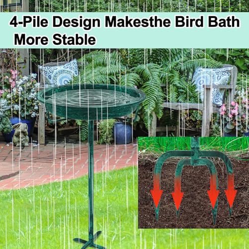 Metal Bird Bath for Outside, 36.2" Height Birdbath Bowl Standing Bird Feeders for Outdoors with 4 Prongs Base Stake, Freestanding Birdfeeders for Garden Yard Lawn Decor (Retro Green) - color: Retro Green