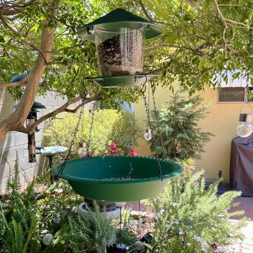 Hanging Bird Feeder Tray with Drainage Holes for Outside, Bird Seed Catcher Tray, Feeding Station (14 inch, Green) - color: Green, size: 14 inch