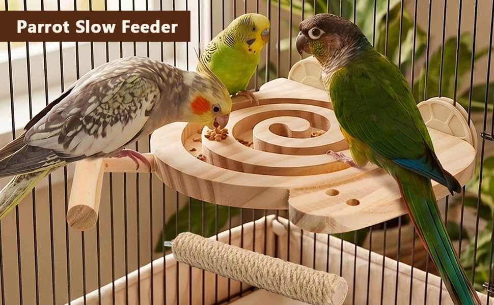 2 Pack Bird Foraging Toy with Perch, Parrot Puzzle Slow Feeder Toy for Cage | Visible Food Kiln‑Dried Wooden Bird Enrichment Toy Reduce Seed Mess for Cockatiel, Budgie, Parakeet, Conure and Small Birds