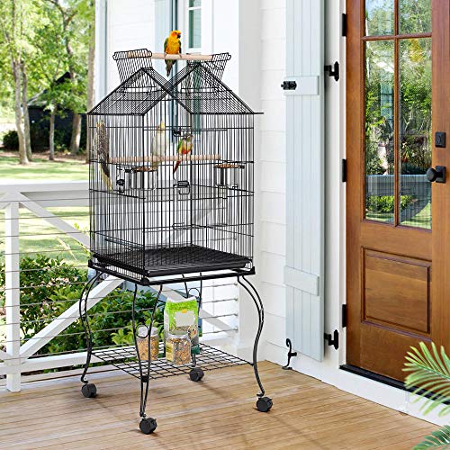 Yaheetech 57" Open Top Bird Cage with Detachable Rolling Stand & Storage Shelf, Parrot Cage for Cockatiels, Quaker, Conures, Caique & Small to Medium Parrots