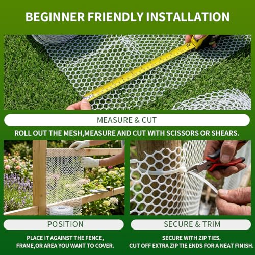 White Plastic Chicken Wire 16in X 33ft,Garden Netting Fencing | Plastic Chicken Wire Mesh Fence,Barrier for Poultry,Animals,Pets and Balcony - color: White, size: 16INx33FT