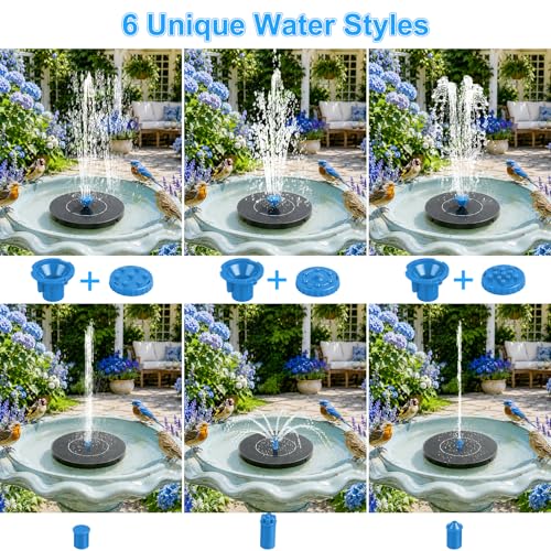3.5W Solar Fountain Pump, Solar Bird Bath Fountain with 6 Blue & 6 Black Nozzles, Solar Water Pump for Outdoor Garden Patio Small Pond Fish Tank Landscape Decoration - color: 6 Black + 6 Blue Nozzles