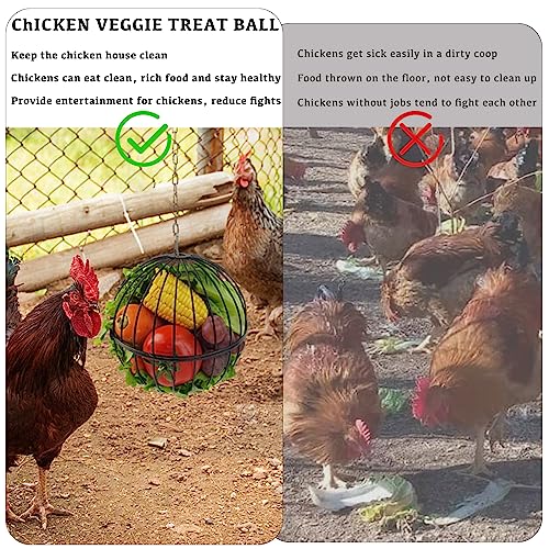 Hanging Chicken Feeder - 7.1 Inch Large Iron Chicken Veggie Treat Ball - Sturdy Chicken Treat Holder with 15.7 Inch Hanging Chain (2PCS Black) - color: 2PCS Black