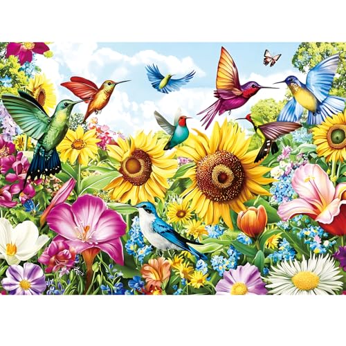 500 Pieces Puzzle for Adults - Summer Birds Garden Jigsaw Puzzle for Adults Teens,Recycled Cardboard Hummingbird Flowers Puzzle 500 Pieces,Challenging Game for Family Fun & Gift Idea,20.5 x 15 in - color: Birds Garden