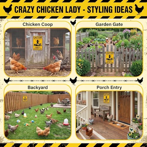 Smilelife Funny Chicken Gifts Caution Area Patrolled By A Crazy Chicken Lady Tin Sign for Home Farm Chicken Coop Farmhouse Kicthen Garden Decor 8 X 12 Inch (3620) - color: Yellow