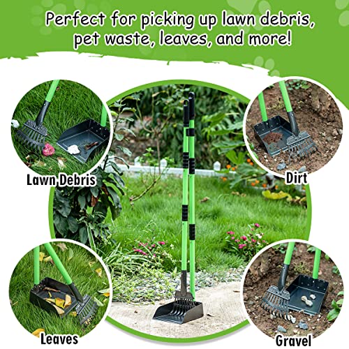MXF Pooper Scooper, Dog Pooper Scooper Long Handle Stainless Metal Tray and Rake Set for Medium Small Dogs Heavy Duty - Use on Grass, Dirt or Gravel - Pet Supplies (Green) | Durable Stainless Steel Dog Waste Pickup Set. Ideal Poop Scooper for Medium & Sma