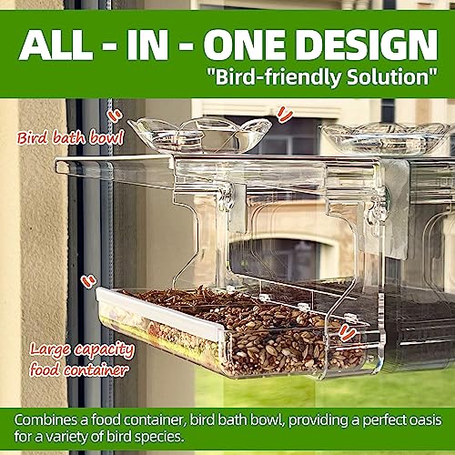 WENMIXER Window Bird Feeder with Non-Marking Self-Adhesive Hooks, Clear and Transparent, Outdoor Wild Bird Watching Gift, Garden Decor (Standard) - style: Standard