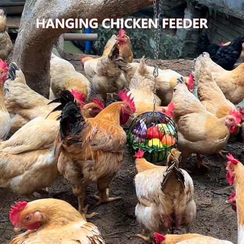 Hanging Chicken Feeder, 7.4 Inch Metal Large Chicken Ball Cage,Hen Food Rack, Chicken Feeding Supplies, Chick Coop Accessories.1 pcs Black