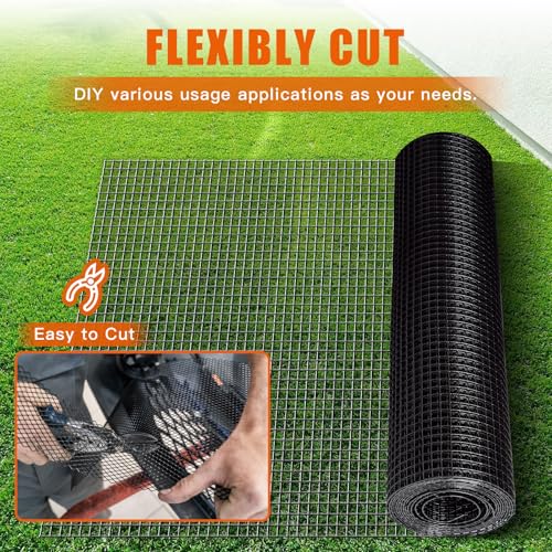 Zevemomo 36" x 100' 1/4inch Hardware Cloth, Black Vinyl Coated Chicken Wire Fence Galvanized Welded Mesh Roll for Home Garden Rabbit Cage - size: 36" x 100' 1/4inch