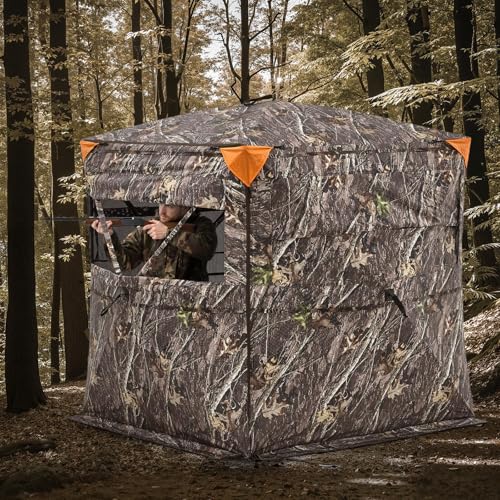 VEVOR Hunting Blind，See Through Ground Blinds with Carrying Bag, 360 Degree Portable Camouflage Tent，Durable Concealed Shelter with Silent Side Door and Window, for Turkey and Deer - size: 2-3 Person（360° See Through ）