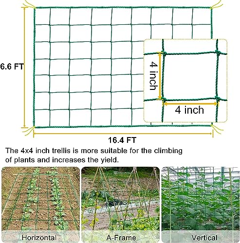 Garden Trellis Netting for Climbing Plants Outdoor, 6.6x16.4 FT Plant Netting for Cucumber, Tomato, 27 Strands Trellis Net with 4x4 Inch Mesh as Vegetable Netting for Grape, Bean, Pond - size: 6.6x16.4 FT