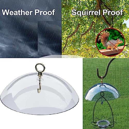 Bird Feeders Protective Dome Cover - Durable Acrylic Hanging Bird Feeder Cover - Large Diameter - with Hook - Weatherproof and Squirrel-Proof