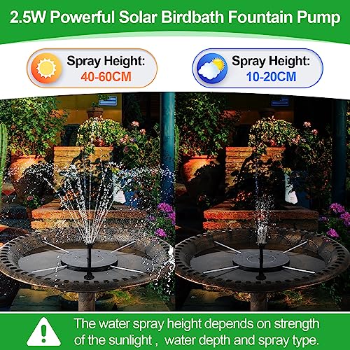 2 Pack Solar Fountain for Bird Bath, 2.5W Outdoor Solar Water Fountain with 7 Nozzles, Outdoor Floating Fountains Pump for Bird Bath Garden, Ponds, Pool, Fish Tank - style: 2.5W
