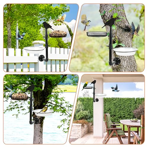 Wall Mounted Bird Feeder Fence Bird Feeder Platform with Metal Seed Tray and 2 Bird Bath Bowls Fence Tree Mount Bird Feeder Porch for Outside, Great for Attracting Wild Bird