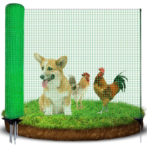 3'x50' Temporary Fence with Posts, Portable Dog Fence Outdoor for Yard | Green mesh with step-in posts, No assembly required, Fencing for yard, Garden fence animal barrier, Snow fence - color: Green, size: 3x50 ft
