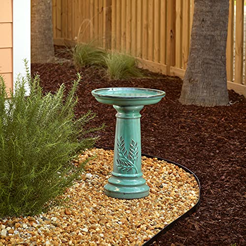 Smart Solar Wingate Outdoor Ceramic Birdbath with Pedestal Stand and Glossy Finish, Elegant Traditional Birdbath for Garden, Mint - style: Wingate
