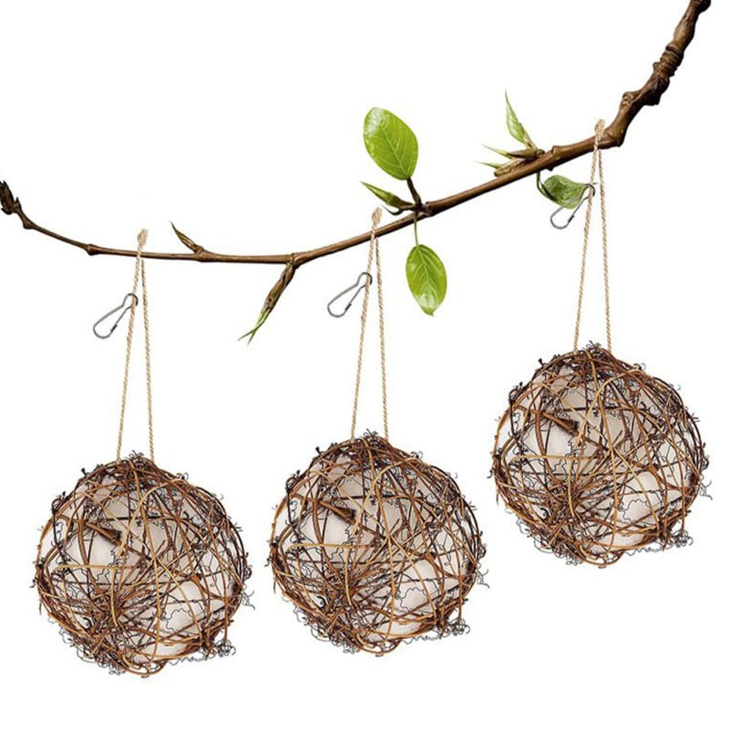 Mipcase Refillable Nesting Material Holder Hummingbird Nesting Supplies for Wild Birds Rattan Bird Nest Material Holder Outdoor Hanging Station for Garden Backyard Bird Watching 3 Pack