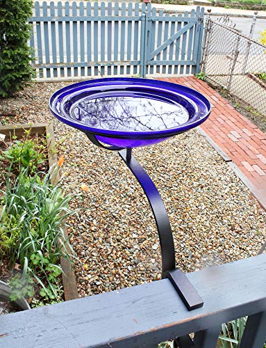 Achla Designs CGB-01CB-RM 12 Inch Cobalt Blue Crackle Rail Mount Bracket Birdbath - color: Cobalt Blue