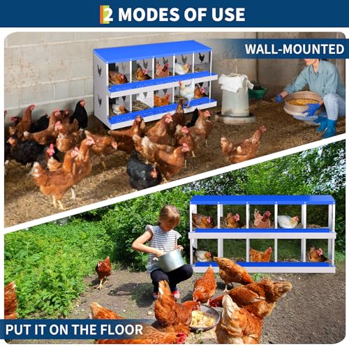 10 Compartment Galvanized Metal Chicken Nesting Box, Easy Install & Clean Roll Out Egg Laying Boxes for Backyard Chicken Coop, Anti-Rust Egg Protection Nest,Blue - color: Blue, size: 10 holes