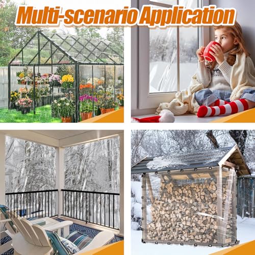 10x13ft Anti-Tear Clear Tarp Waterproof - 2pcs Windproof Poly Tarpaulin, Heavy Duty Transparent Enclosure with Grommets for Covering Chicken Coops Greenhouse Garden Plants - size: 10x13ft