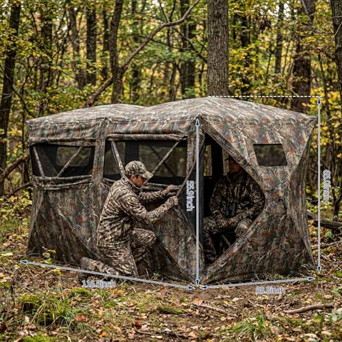 OUTLANE Hunting Blinds for Deer Turkey and Duck Hunting, Portable Hunting Tent with See Through Panels, Pop Up Ground Blind with Silent Windows, Camo Concealment, Weather Resistant Hunting Shelter - size: 116.54''x58.26''x64.96''