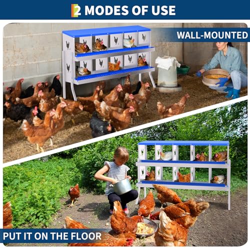 Chicken Nesting Box, 10 Compartment Galvanized Steel Chicken Laying Boxes, Heavy Duty Rustproof Chicken Coop with Easy Egg Collection for Backyard Farms - with Bracket Legs, Blue - color: Blue, size: 10 compartments, with bracket