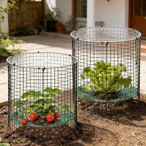 6 Pack Round Upgraded Strawberry Supports with Wire Covers Plant Protectors from Animal - All-in-One Garden Protection Kit to Defend Against Rabbits, Birds, Squirrels for Strawberries and Vegetables