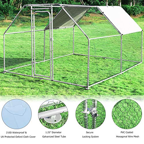Giantex 12.5ft Large Metal Chicken Coop, Walk-in Chicken Coops Hen Run House Shade Cage with Waterproof and Sun Protection Cover for Outdoor Backyard Farm Use Poultry Cage (12.5 x 9.2 ft, Flat) - size: 150.0"L x 110.5"W x 77.0"H