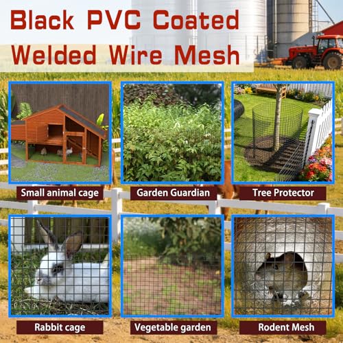 Black Hardware Cloth 1/2inch 24inx100ft, Chicken Wire Fencing, PVC Coated Metal Welded Wire Mesh Roll, for Rabbit Snake Groundhog Gopher Netting Cage Vegetable Garden Fence Animal Barrier - color: Black, size: 1/2in 24in×100ft