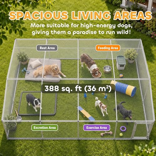 PawHut Outdoor Dog Kennel, 20' x 20' x 10', Waterproof Roof for Large Dogs | Heavy Duty Galvanized Chain Link Pet Enclosure, Secure Lock for Chicken, Duck - size: 236.2"L x 236.2"W x 106.3"H