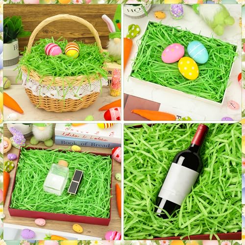 peony man 8oz Green Easter Grass Green Raffia Paper Grass for Gift Basket Easter Recyclable Paper Shred Filler for Box Basket Filling Egg Stuffer DIY Gift Craft Packaging Easters Party Supplies