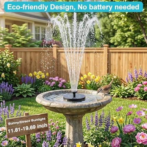AISITIN Solar Fountain Pump with 6 Nozzles, 2026 Solar Bird Bath Fountains | Upgraded Floating Solar Water Fountain for Garden, Pond, Pool, Fish Tank, Backyard & Outdoor - color: Black-1