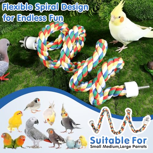 iplusmile Bird Rope Perch Swing & Climbing Toy - 40-Inch Extra Long Soft Spiral Colorful Cotton Rope for Parrots Cockatiels Parakeets Budgie Cage Accessories - size: 40 inch / 105 cm