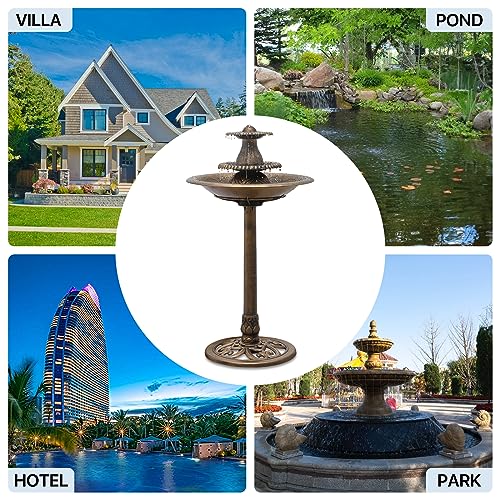 Outdoor Garden Bird Bath, 37" Water Fountain and Birdbath, Bronze | all Outside 3-Tiered Pedestal Antique Water Fountain and Birdbath for Garden Patio Deck Porch Backyard, 5L Capacity - color: Bronze