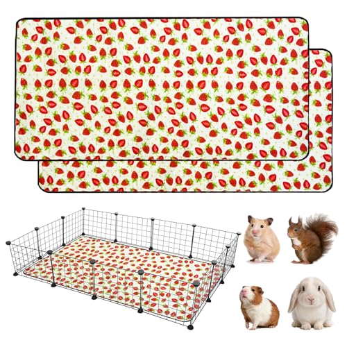 2 Pack Guinea Pig Cage Liners, 42"x 56" Washable Waterproof Bedding for Rabbit, Bunny, Hamster & Small Animals, Reusable Super Absorbent Pee Pads for C&C Cage, Strawberry Print - size: 42x56 inch 2pack