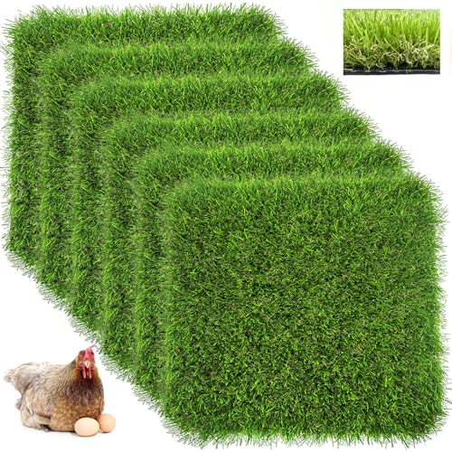 6 Pack Washable Chicken Nesting Box Pads for Laying Eggs, Artificial Grass Nesting Pads for Chicken Coop, Nesting Box Liners Bedding for Hen Lawn Indoor Outdoor - 12"x12"1.2"