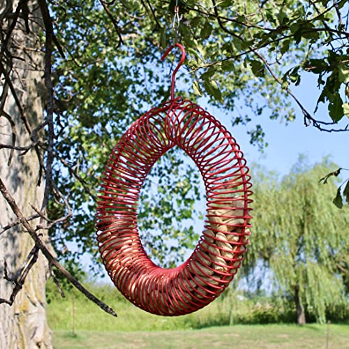 Red Peanut Wreath Bird Feeder, 13 Inch Hanging Whole Nut Feeder | 13 Inch Wreath; Whole Peanut Feeder; Attracts Jays; Hanging Design