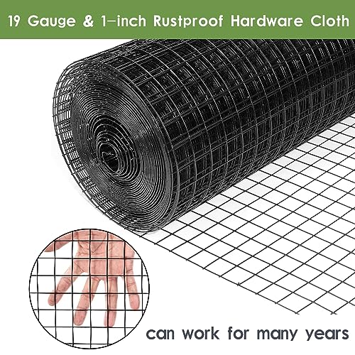 Tongmo 24" x 100' Black Hardware Cloth, 1inch Mesh Chicken Wire Fence, 19 Gauge Vinyl Coated Wire and Welded Wire Roll,Garden Fence, Poultry Netting for Rabbit/Duck/Chicken Coop