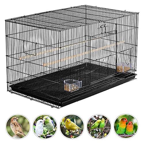 Topeakmart Pet Products Stackable Rectangle Flight Bird Cages for Small Birds Parrots Parakeets Cockatiels Conures Budgies Lovebirds Canaries Finches w/Slide-Out Tray - color: Black