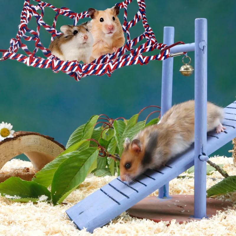 2 Pcs Cotton Rope Hammock & Bridge with 4 Hooks for Cage Accessories - Rat, Bird & Hamster (12.6 x 9.84 inch, Red) - color: red