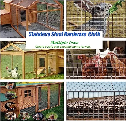 Stainless Steel Hardware Cloth Size:21Gauge 1/2inch 16inchx8Feet 304 Stainless Steel Welded Wire Mesh Supports Poultry Netting Cage Fence,Keep The Animals Out, Protecting New Plants - size: 1/2inx16inx8ftx21gauge