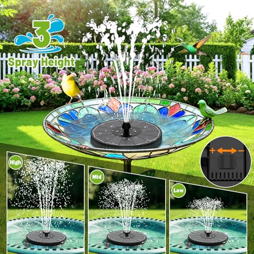Solar Fountain with 3 Spray Height, Colorful Led Lights, 3.5W Glass Solar Bird Bath Water Fountain with 2000mAh Battery, 4 Rotating Rods and 7 Nozzles for Hummingbird Bathing, Outdoor Decor - color: Black
