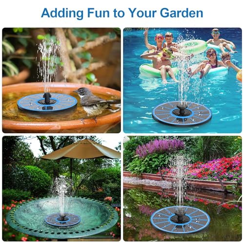 3.5W Solar Fountain with Battery - Work On Cloudy Days - Upgrade Glass Panel Solar Bird Bath Fountain, Hummingbird Water Feature Pump with 7 Nozzles, 4 Fixed Pipes for Garden, Pool, Pond - color: Blue