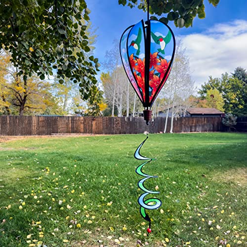 In the Breeze Hummingbird Lily 6-Panel Kinetic Hot Air Balloon Wind Spinner,11" W x 17" H, 26" Tail,1059 - color: Hummingbird Lily