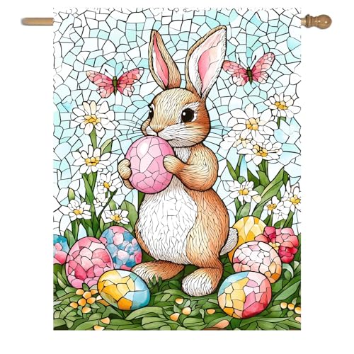 Easter Bunny Garden Flag for outside 28x40 Double Sided Stained Glass Rabbit Flag Easter Egg House Flag Lily Spring Outdoor Flag Large - color: easterbunny