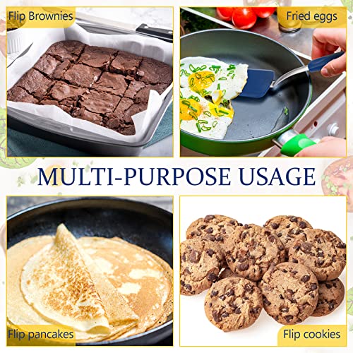 Silicone Cookie Spatula Turner 2 Pack Mini Brownie Spatula Flexible Kitchen Small Silicone Turner for Nonstick Cookware Heat Resistant No Scratch Flipper for Egg(Solid Flat,Gray, Blue) - color: Gray, Blue